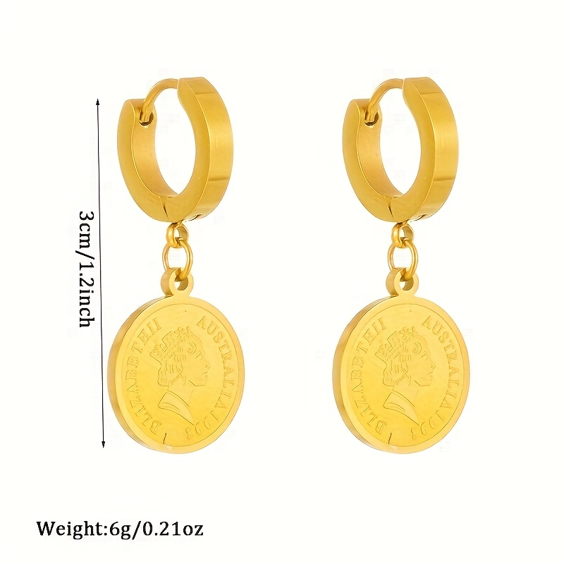 Circular Golden Stainless Steel Earrings for Men and Women